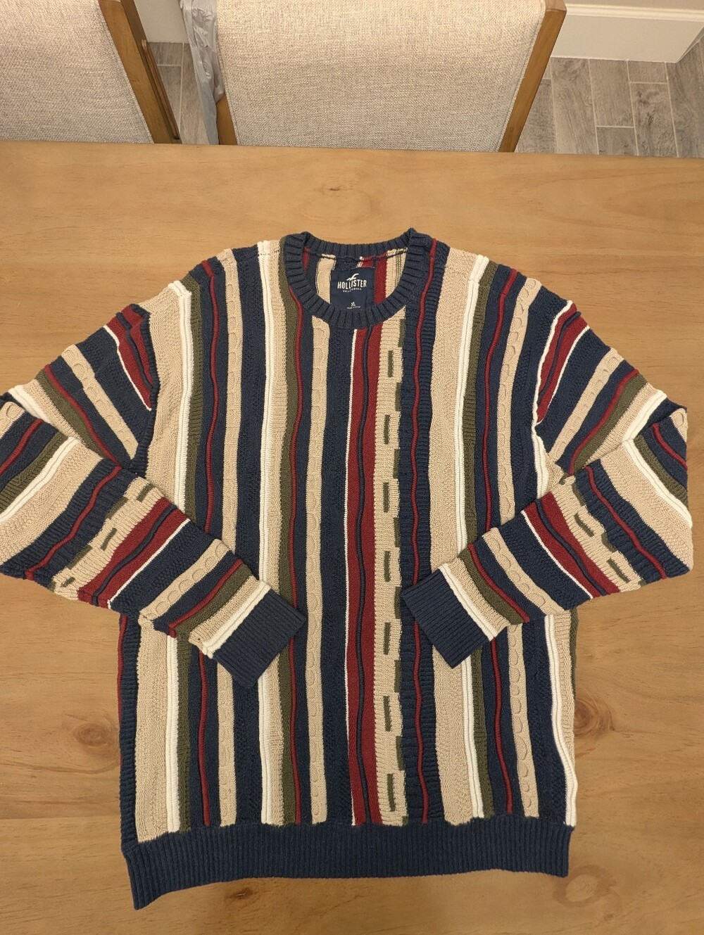 Hollister Retro Coogie Style Blue & Tan Multi Sweater Men's Size XL